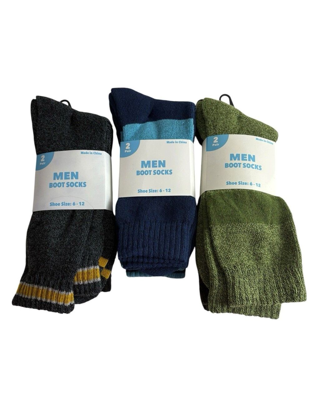 6 Pairs Mens Winter Cotton Work Boots Crew Socks Size 6-12 Black Green Blue New